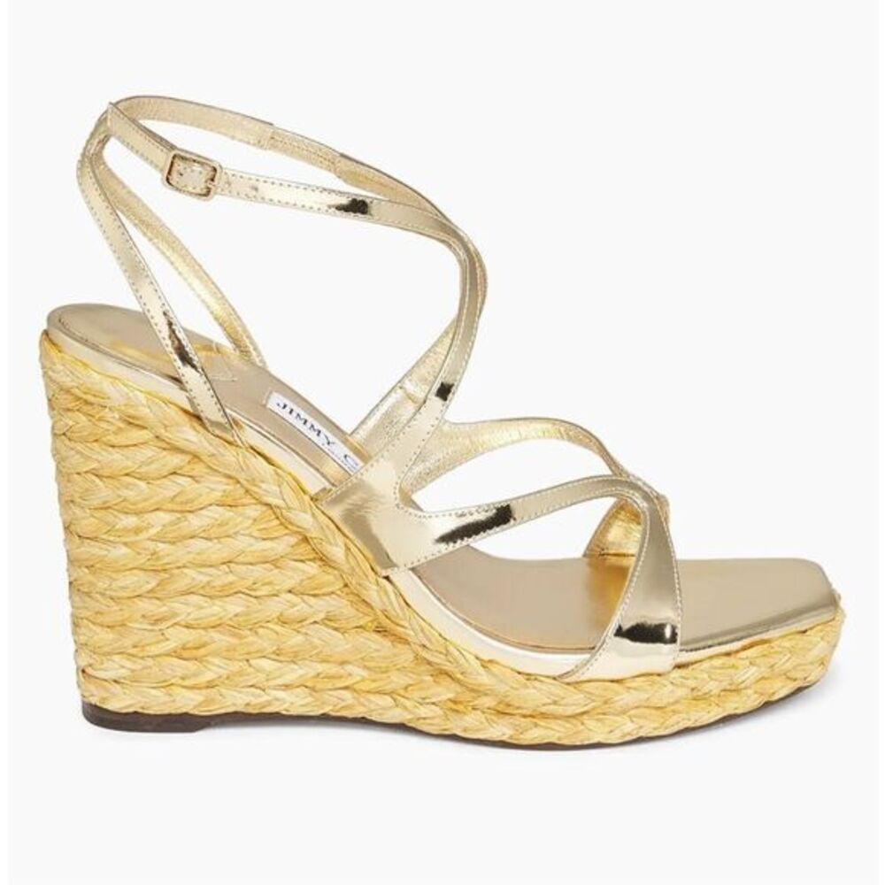 Jimmy Choo Ayla 110MM Metallic Leather Platform Wedge Sandals 36 / US 6